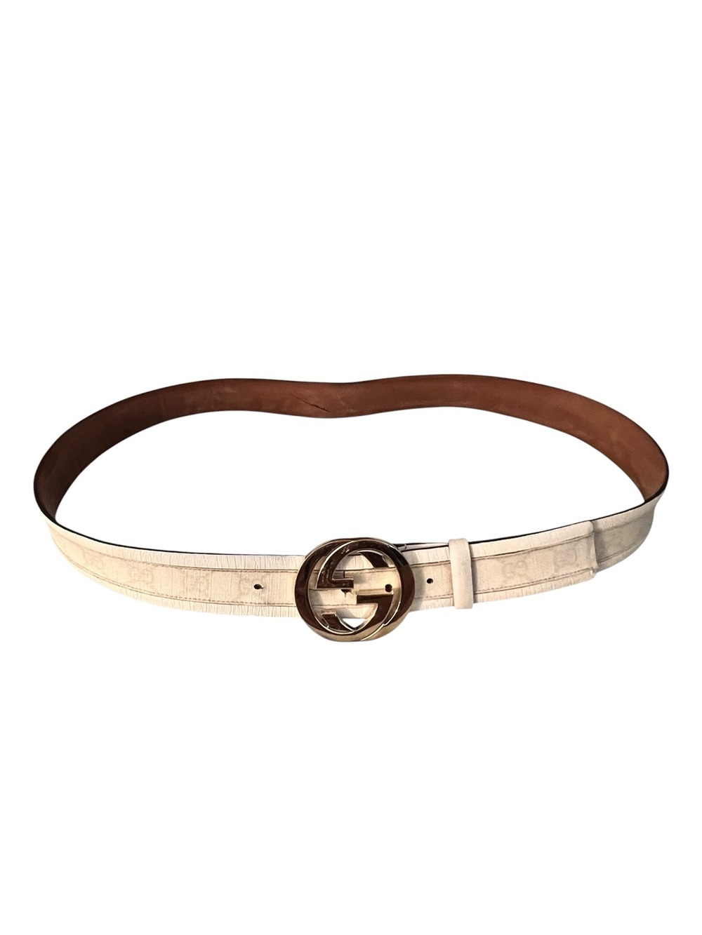 Project Gucci White Leather GG Interlocking Gold Buckle Belt